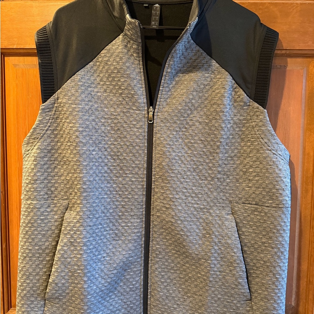 adidas Men's Quilted Grey Vest with Black Shoulder Panels